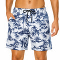 Herren Badeshorts Größe M Weiß Blau mit Palmenmuster und Kordelzug