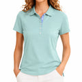Damen Poloshirt Größe S aus Polyester in Mint mit Kontrastleiste