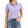Damen Poloshirt Größe M aus glattem Textil in Flieder mit Kurzarm und Knopfleiste