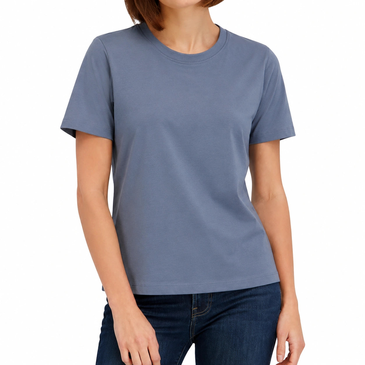 Damen T-Shirt Größe L Blau Kurzarm Rundhals Basic