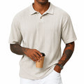 Herren Poloshirt Größe M Creme Kurzarm mit Strukturmuster Freizeit
