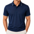 Herren Poloshirt XL aus Textilgewebe in Navyblau mit weißen Kontrastpaspeln