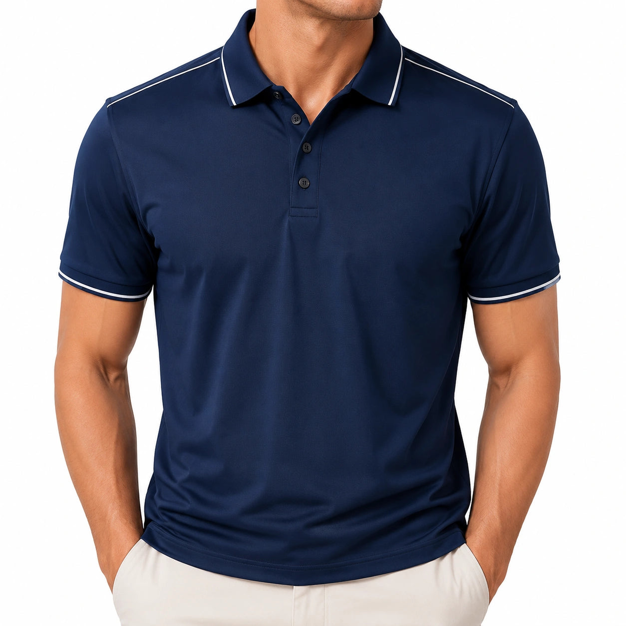 Herren Poloshirt XL aus Textilgewebe in Navyblau mit weißen Kontrastpaspeln