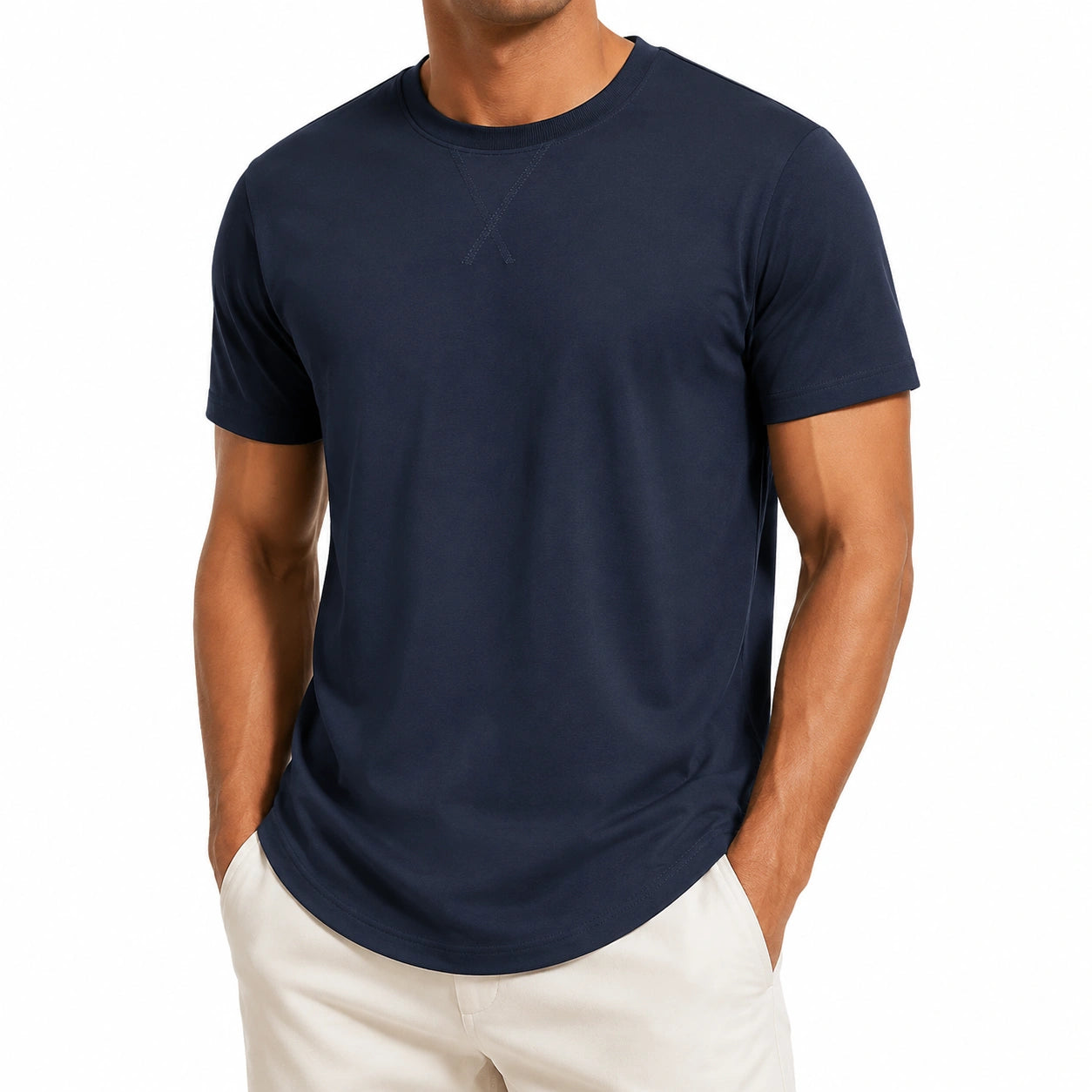 Herren T-Shirt Größe M aus Textil in Dunkelblau - Kurzarm Rundhals mit abgerundetem Saum