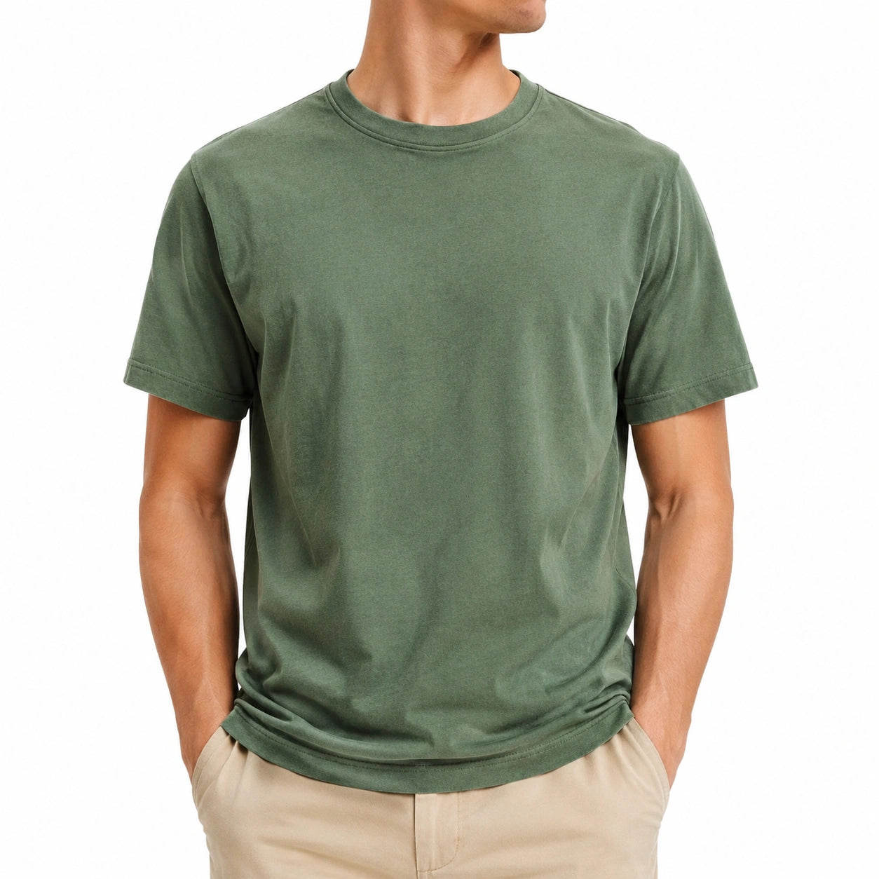 Herren T-Shirt Größe M Grün Kurzarm Rundhals Basic