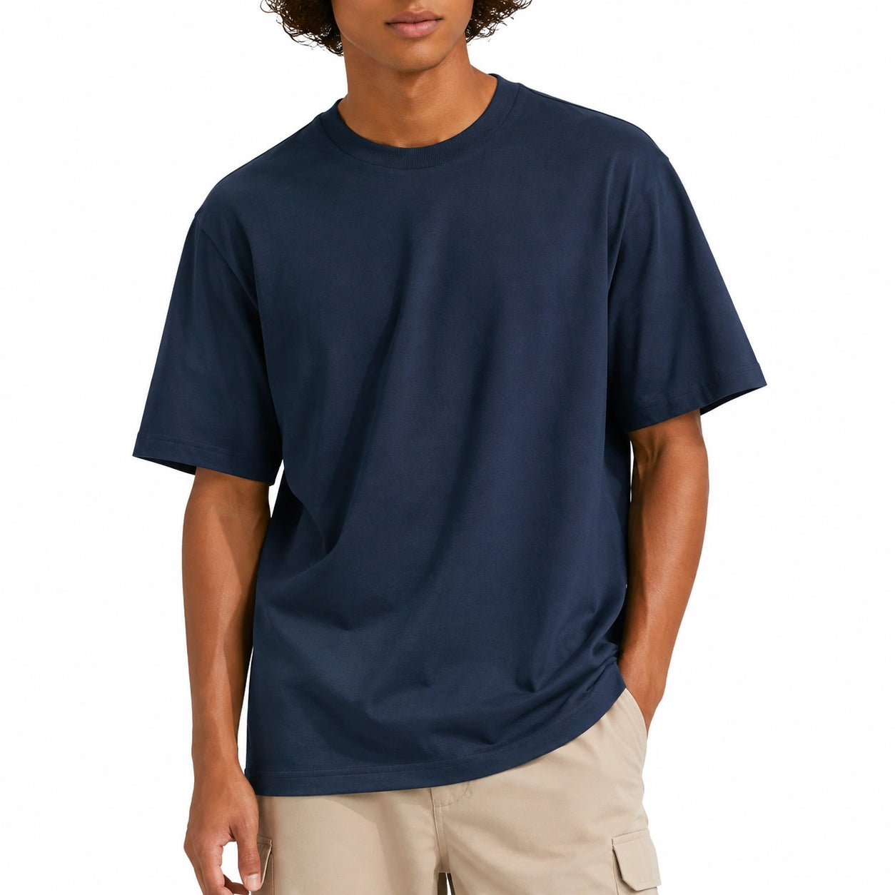 Herren T-Shirt Größe L aus Textil in Dunkelblau mit lockerem Schnitt