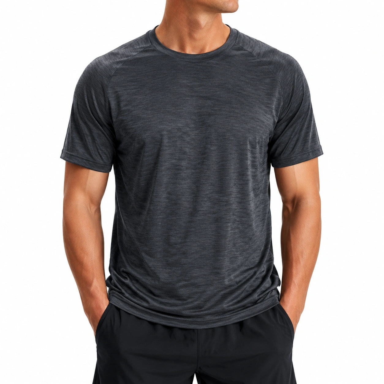 Herren Sport T-Shirt Größe L aus Textil in Anthrazit mit Kurzarm