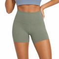 Damen Radlerhose L aus elastischem Textilgewebe Olivgrün mit hohem Bund für Sport