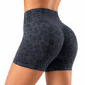 Damen Radhose Größe S aus elastischem Synthetikmaterial in Anthrazit mit Leopardenmuster und hohem Bund